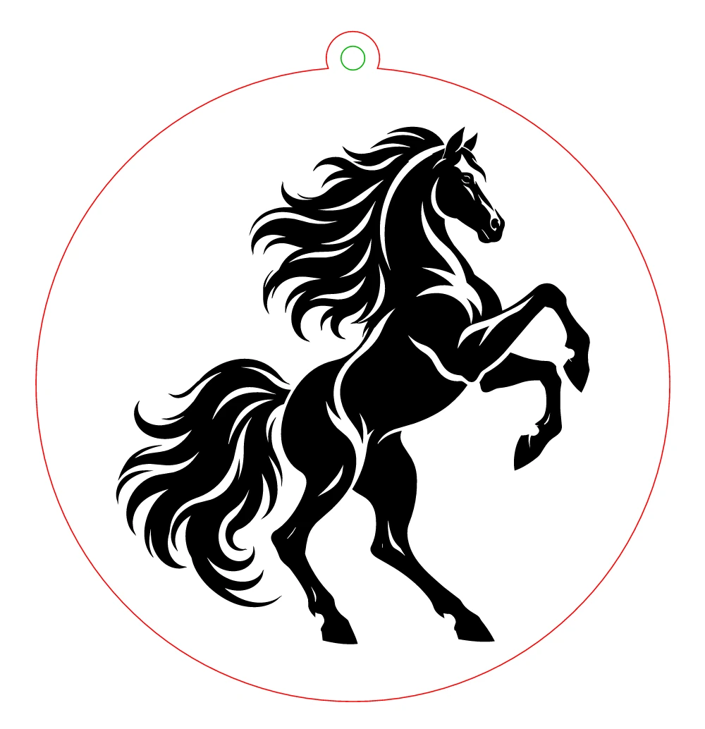 Horse engraved in a round ornament